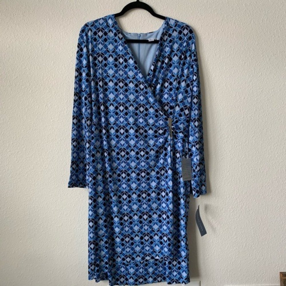 London Times Matte Jersey Wrap-over Sheath Dress in Blue - Picture 3 of 6